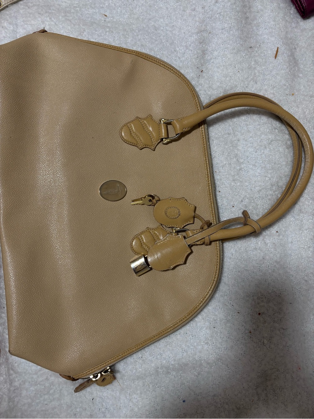 Trussardi Tan Pebbled Leather Tote with Gold Hardware